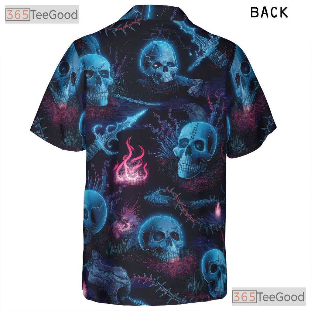 Dark Gothic Skeleton Blue Neon Skull Hawaiian Shirt Unisex Summer Vacation Top