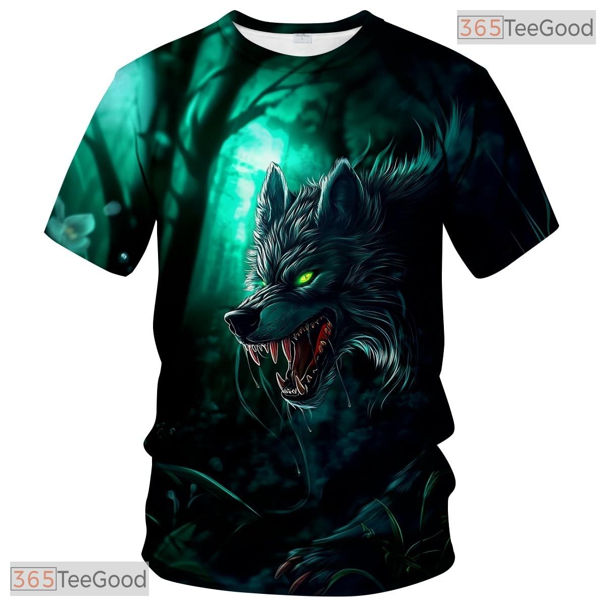 Dark Green Wild Wolf Funny Graphic Novelty 3D Printed Casual Unisex T-Shirt Tops