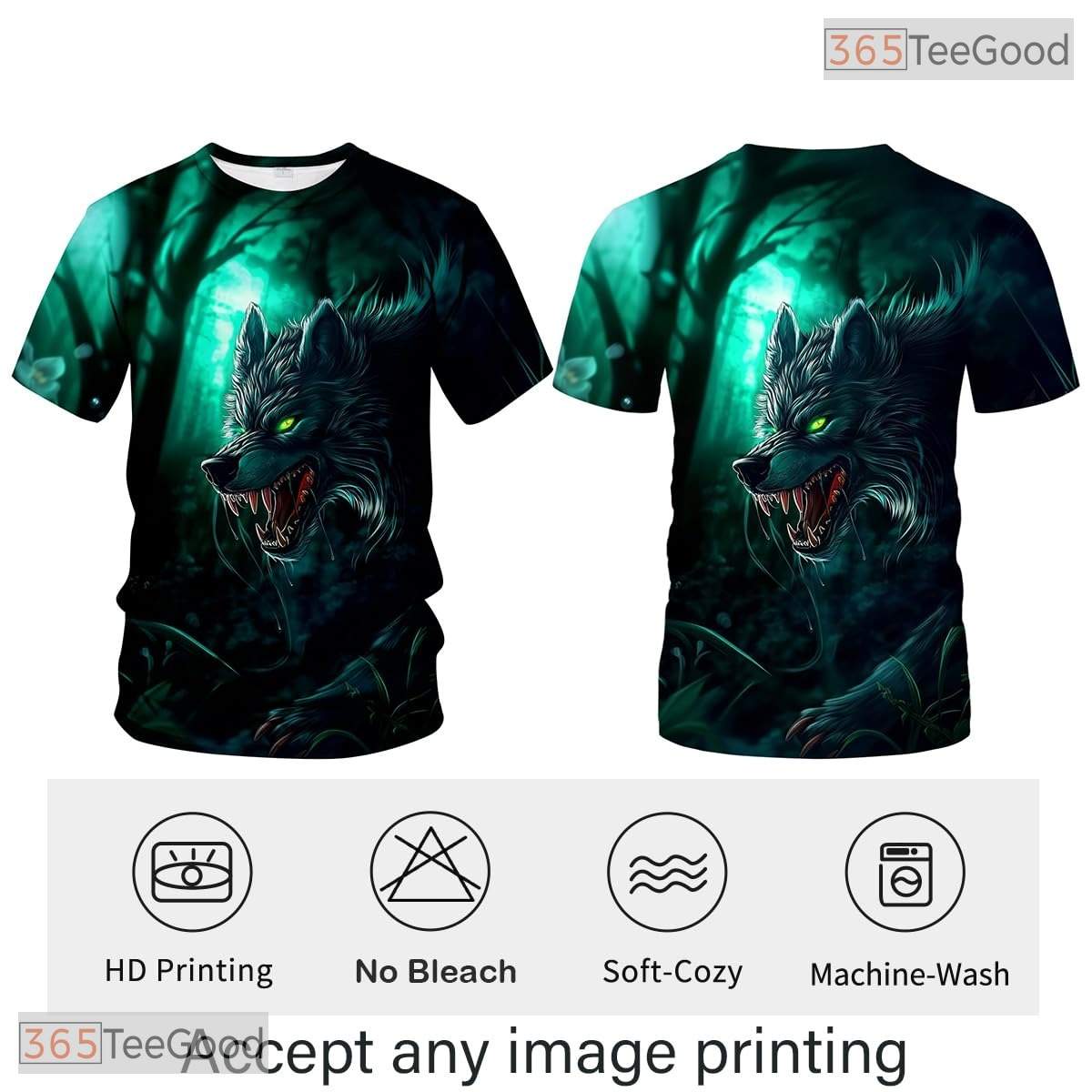 Dark Green Wild Wolf Funny Graphic Novelty 3D Printed Casual Unisex T-Shirt Tops