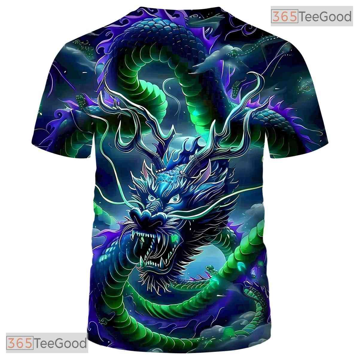 Dark Green Mythology Chinese Dragon 3D Graphic Printed Casual Unisex Tee Shirts
