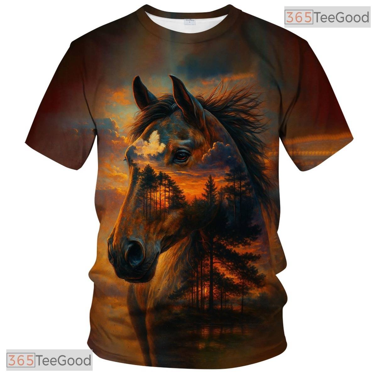Dark Orange Fantasy Horse Animal Graphic Novelty 3D Printed Casual Unisex Tee Shirt
