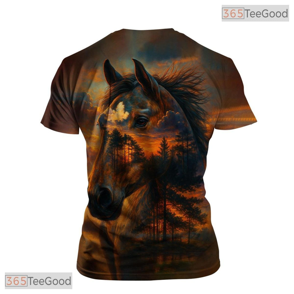 Dark Orange Fantasy Horse Animal Graphic Novelty 3D Printed Casual Unisex Tee Shirt