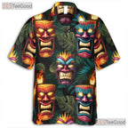 Dark Tropical Leaves Tribal Tiki Mask Hawaiian Shirt Men Women Summer Vacation