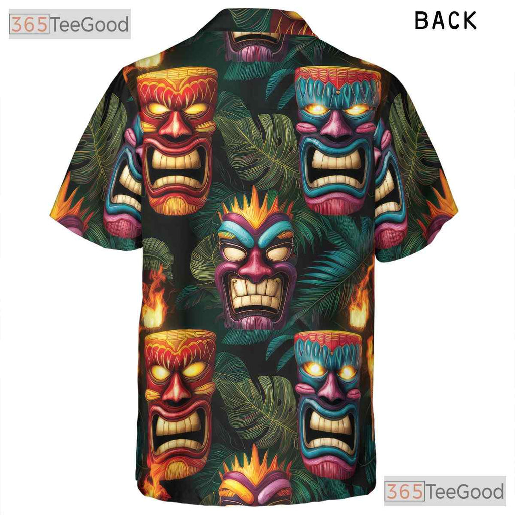 Dark Tropical Leaves Tribal Tiki Mask Hawaiian Shirt Men Women Summer Vacation