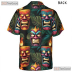 Dark Tropical Leaves Tribal Tiki Mask Hawaiian Shirt Men Women Summer Vacation