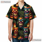 Dark Tropical Leaves Tribal Tiki Mask Hawaiian Shirt Men Women Summer Vacation