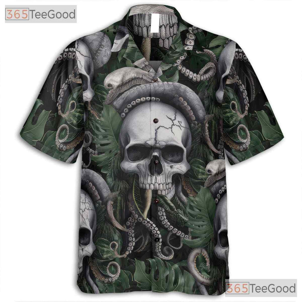 Dark Tropical Skull Octopus Horror Sea Creature Hawaiian Shirt Unisex Top