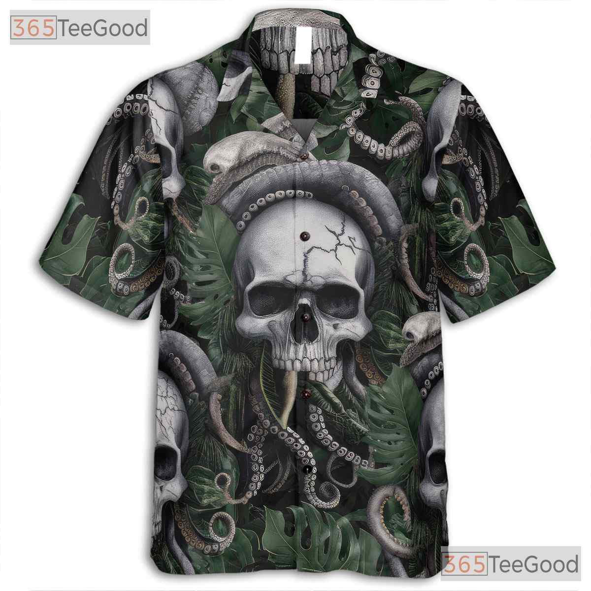 Dark Tropical Skull Octopus Horror Sea Creature Hawaiian Shirt Unisex Top