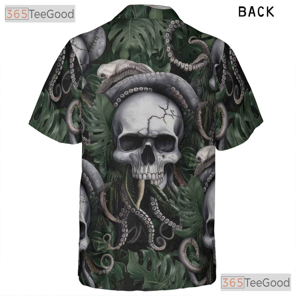 Dark Tropical Skull Octopus Horror Sea Creature Hawaiian Shirt Unisex Top