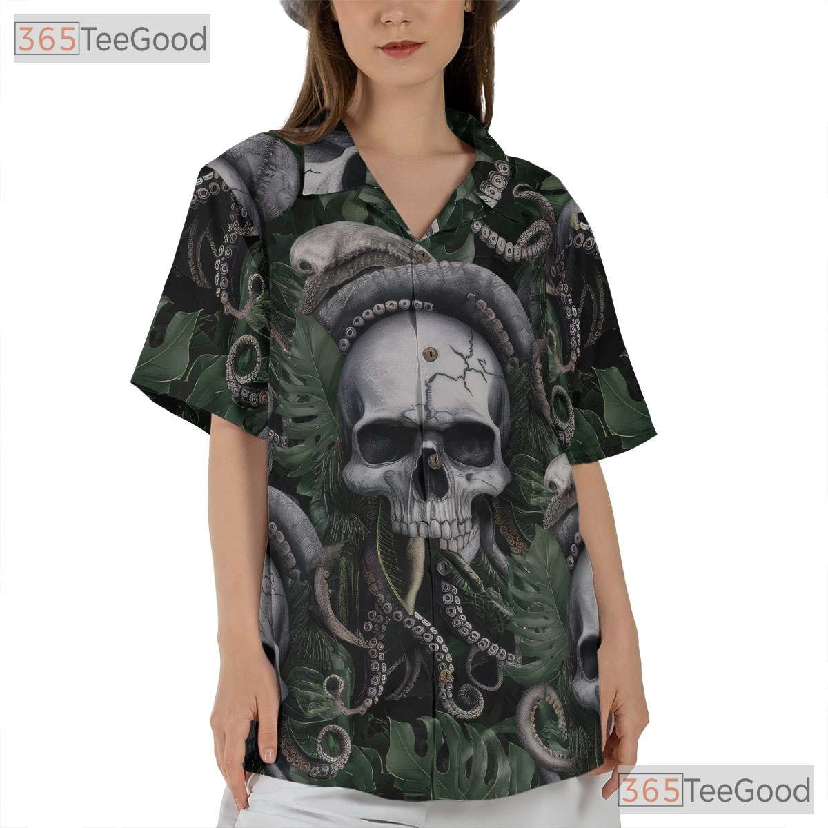Dark Tropical Skull Octopus Horror Sea Creature Hawaiian Shirt Unisex Top