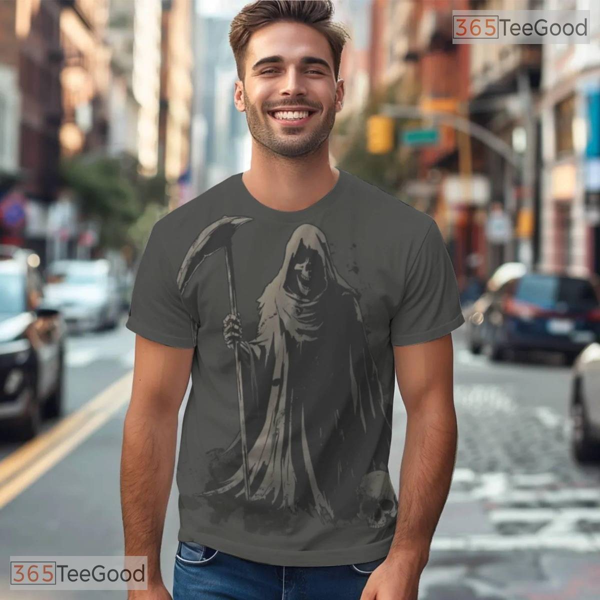 Dark Death Skull Fantasy Graphic 3D Pattern Printed Casual Unisex Tee Shirt Style