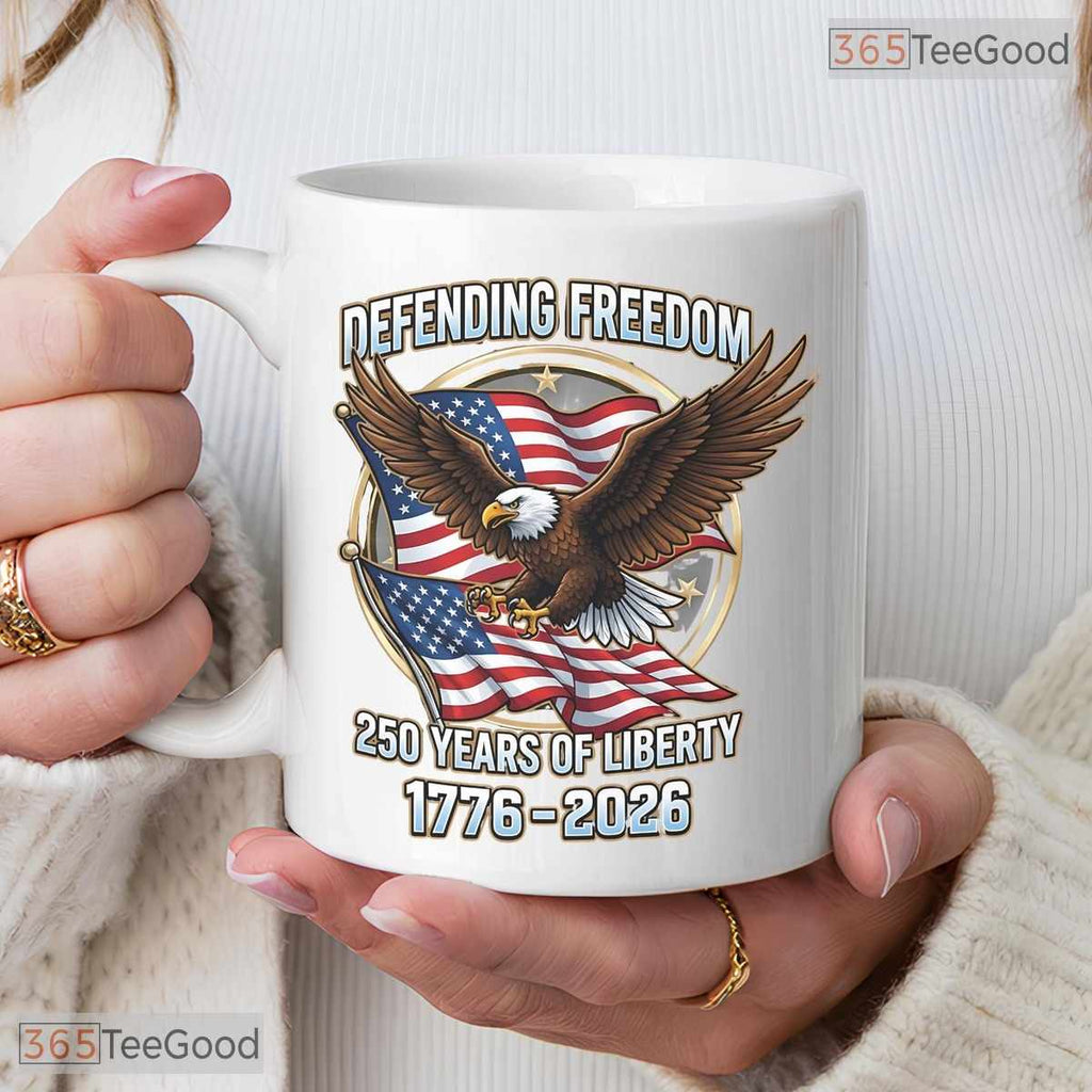 Defending Freedom Patriotic Eagle Mug - 250 Years of Liberty 1776-2026 Ceramic Mug
