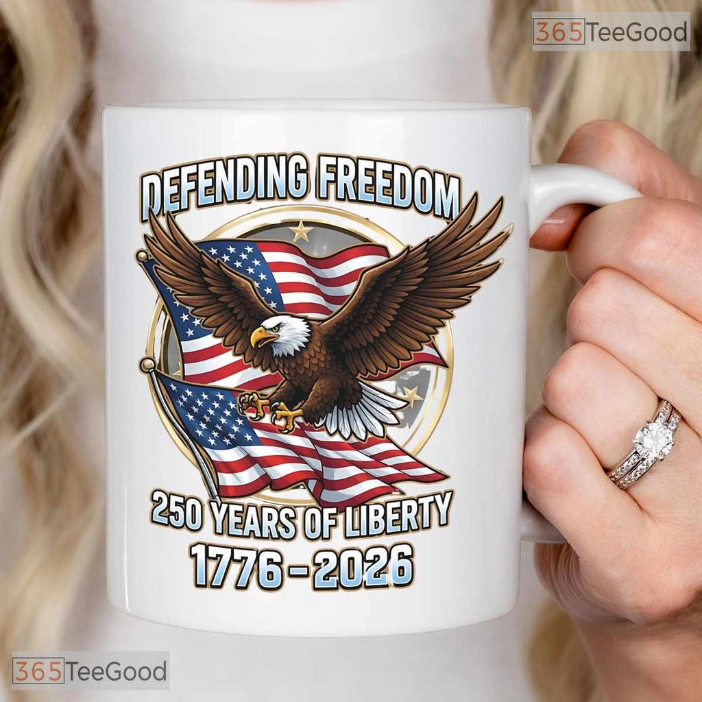 Defending Freedom Patriotic Eagle Mug - 250 Years of Liberty 1776-2026 Ceramic Mug