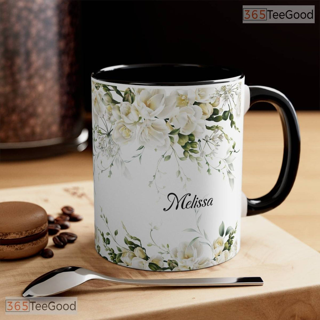 Diana Name Personalized Accent Mug - Custom Elegant Floral Script Ceramic Coffee Cup