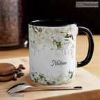 Diana Name Personalized Accent Mug - Custom Elegant Floral Script Ceramic Coffee Cup