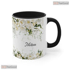 Diana Name Personalized Accent Mug - Custom Elegant Floral Script Ceramic Coffee Cup