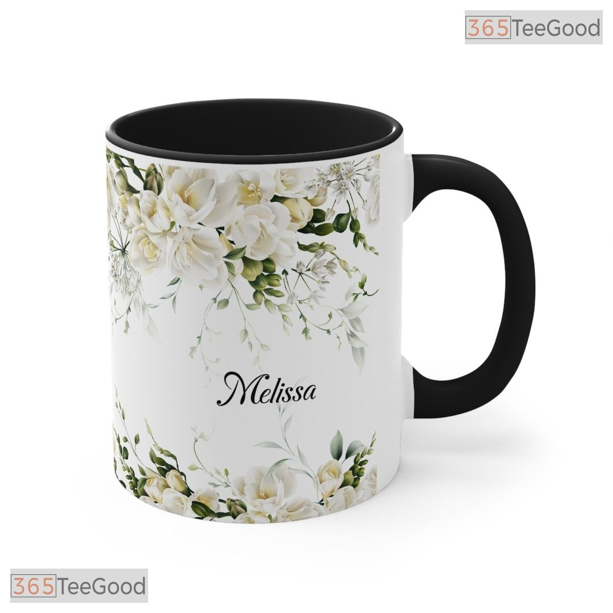 Diana Name Personalized Accent Mug - Custom Elegant Floral Script Ceramic Coffee Cup