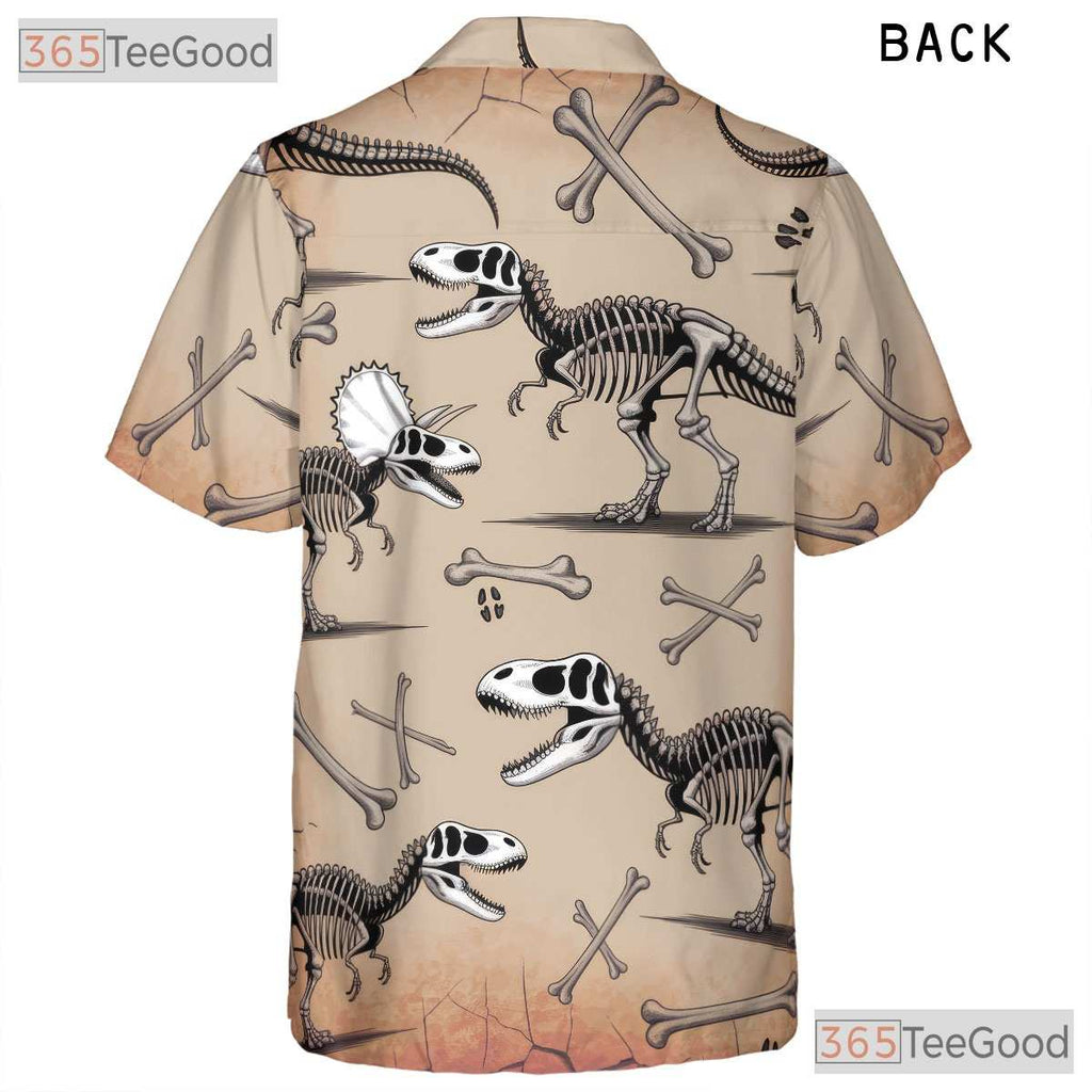Dinosaur Fossil Skeleton Hawaiian Shirt- Unisex Prehistoric Paleontology Top