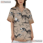Dinosaur Fossil Skeleton Hawaiian Shirt- Unisex Prehistoric Paleontology Top