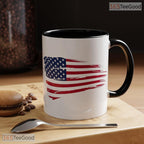 Distressed American Flag Patriotic Two Tone Ceramic Accent Mug For Independence Day