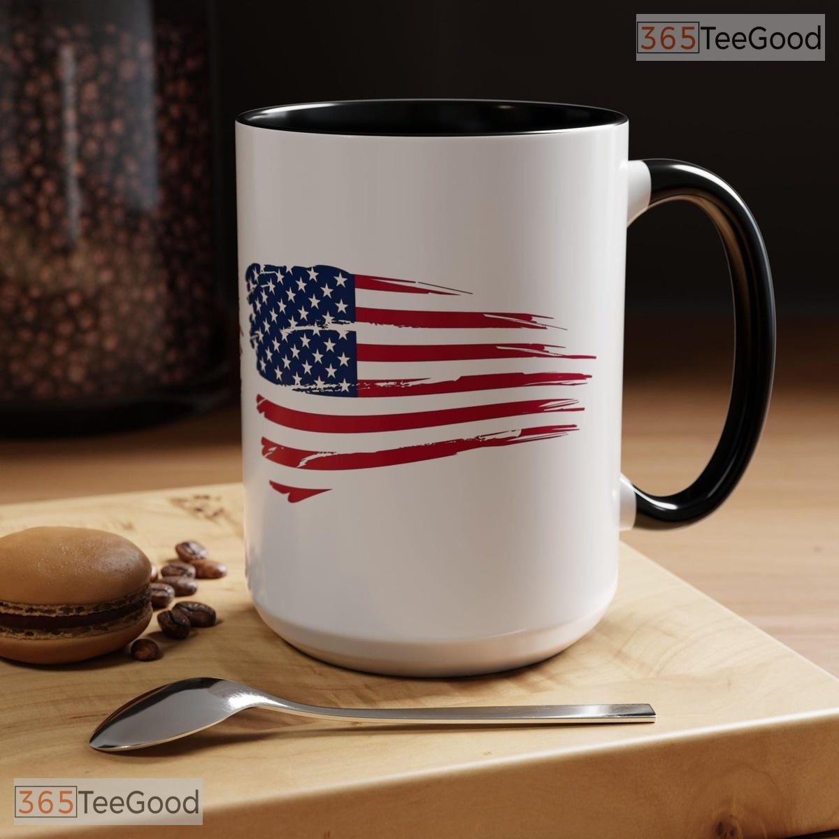 Distressed American Flag Patriotic Two Tone Ceramic Accent Mug For Independence Day
