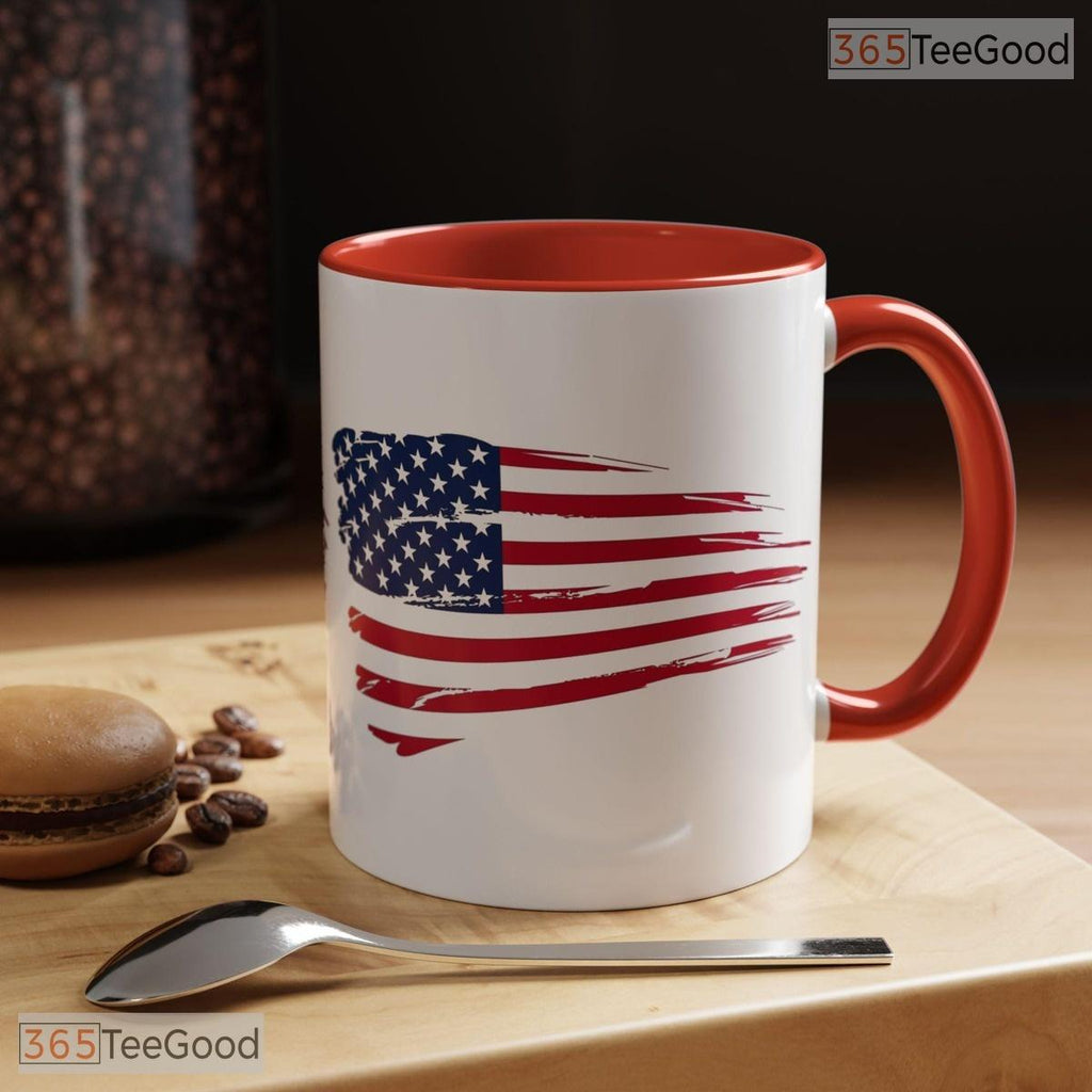 Distressed American Flag Patriotic Two Tone Ceramic Accent Mug For Independence Day