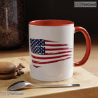 Distressed American Flag Patriotic Two Tone Ceramic Accent Mug For Independence Day