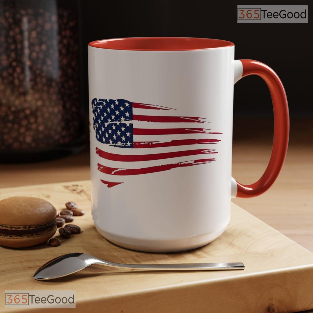 Distressed American Flag Patriotic Two Tone Ceramic Accent Mug For Independence Day