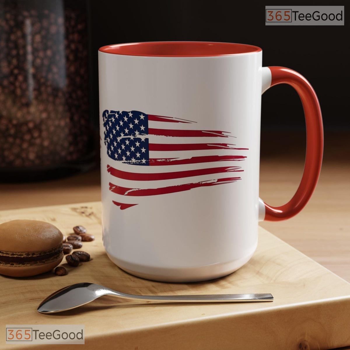 Distressed American Flag Patriotic Two Tone Ceramic Accent Mug For Independence Day