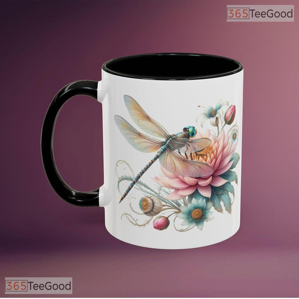 Dragonfly Pastel Flowers Accent Mug - Nature Inspired Floral Tea Cup Ceramic Coffee Mug