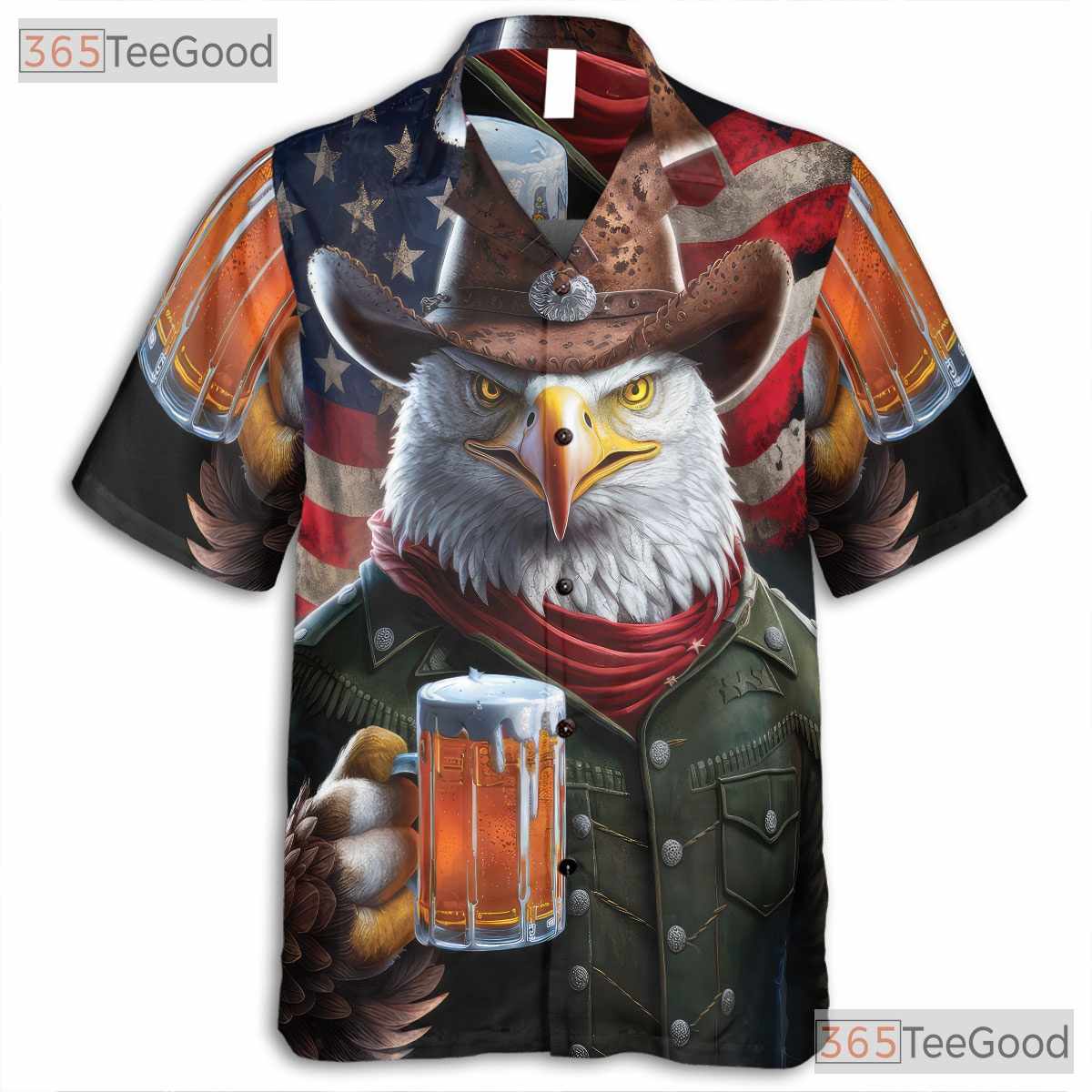 Eagle Cowboy Hat USA Flag Fireworks Patriotic Hawaiian Shirt Unisex Aloha