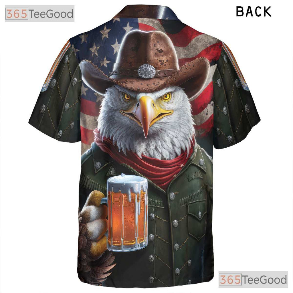 Eagle Cowboy Hat USA Flag Fireworks Patriotic Hawaiian Shirt Unisex Aloha