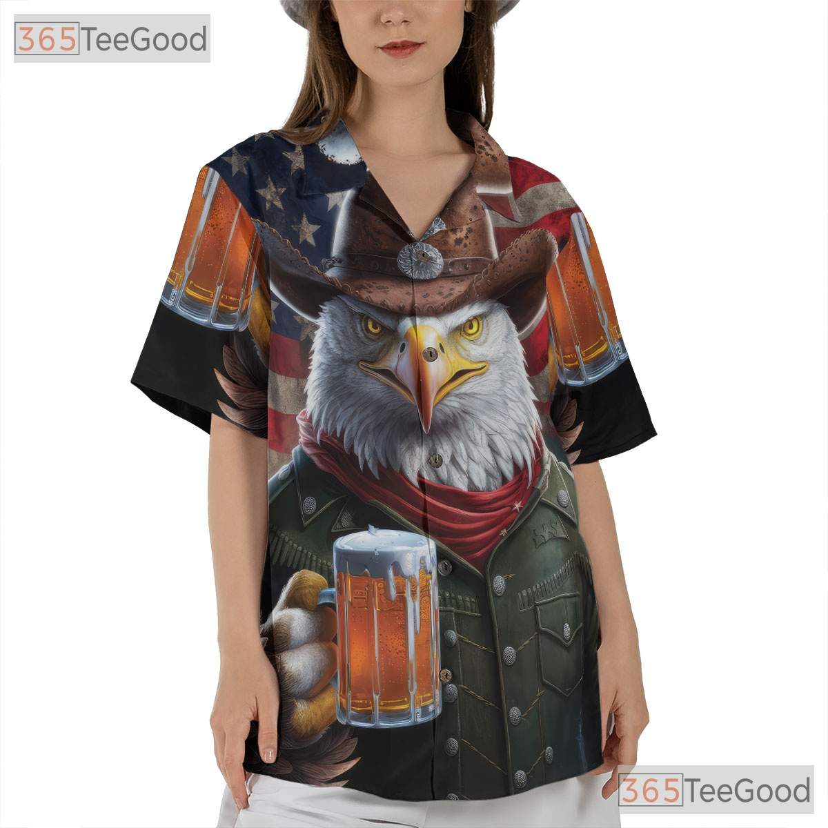 Eagle Cowboy Hat USA Flag Fireworks Patriotic Hawaiian Shirt Unisex Aloha