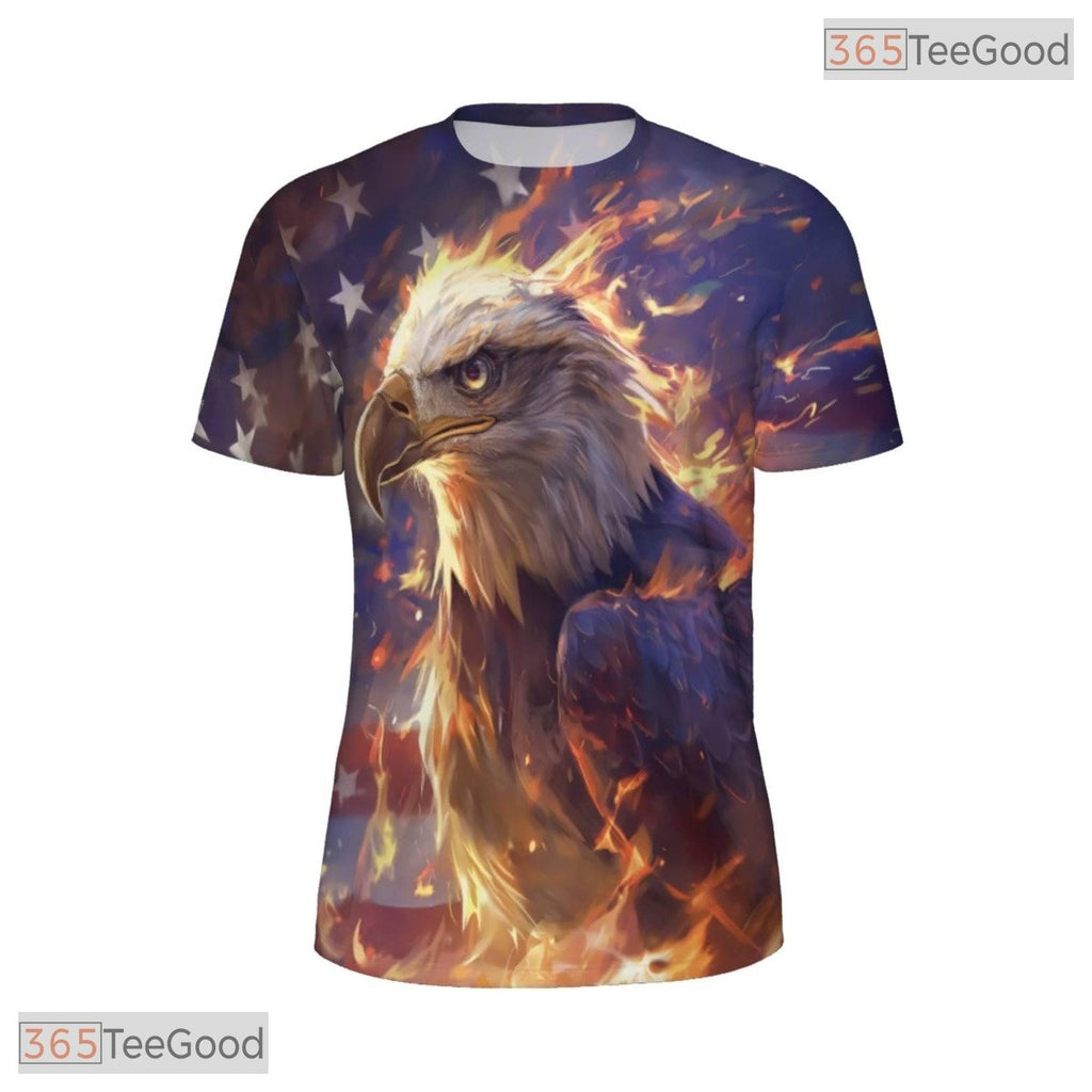 Bold Eagle American Flag Graphic 3D Pattern Printed Casual Unisex Tee Shirt Style