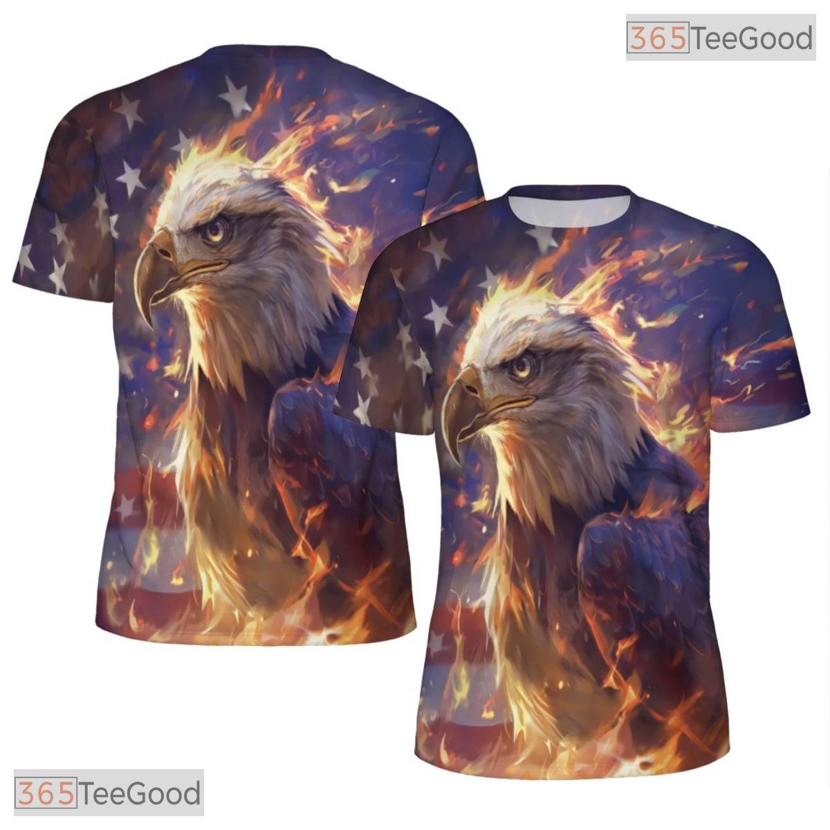 Bold Eagle American Flag Graphic 3D Pattern Printed Casual Unisex Tee Shirt Style