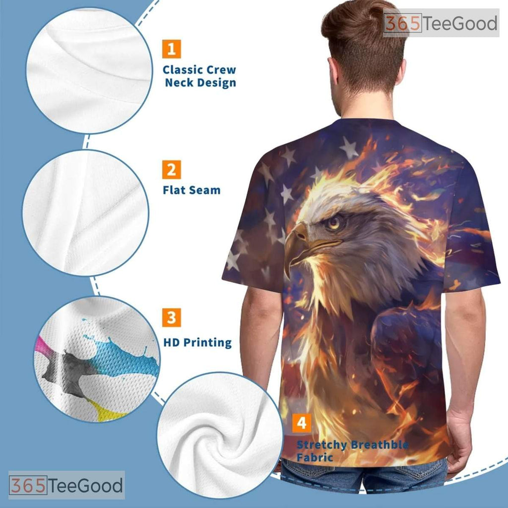 Bold Eagle American Flag Graphic 3D Pattern Printed Casual Unisex Tee Shirt Style