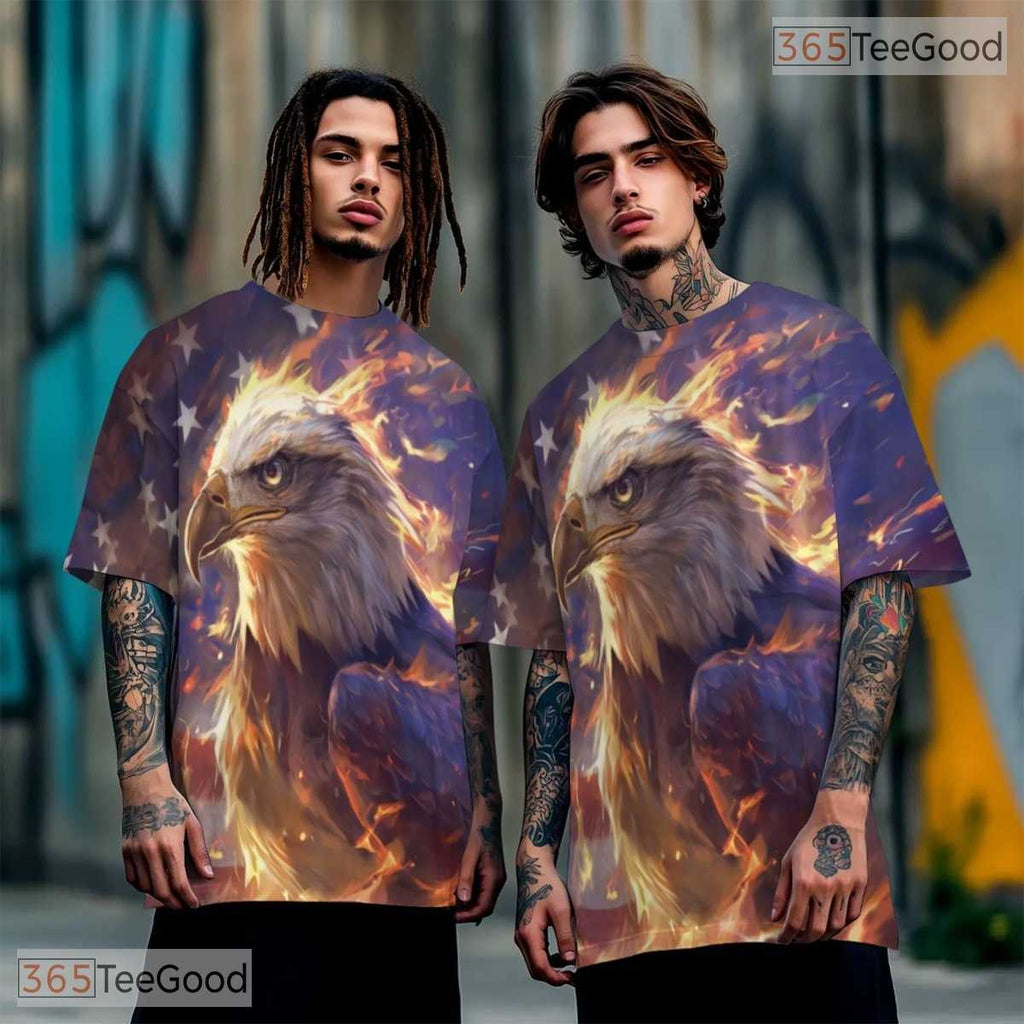 Bold Eagle American Flag Graphic 3D Pattern Printed Casual Unisex Tee Shirt Style