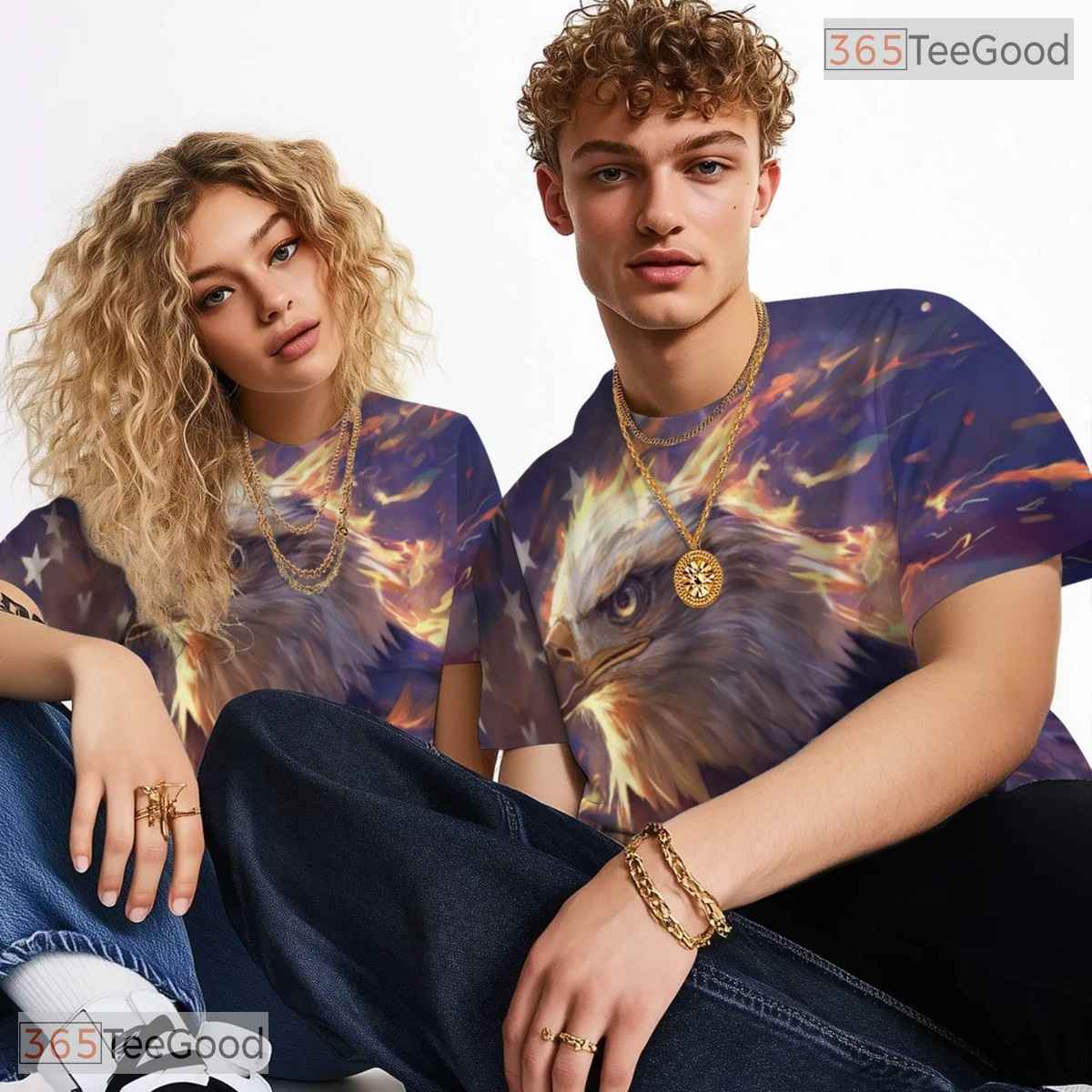 Bold Eagle American Flag Graphic 3D Pattern Printed Casual Unisex Tee Shirt Style