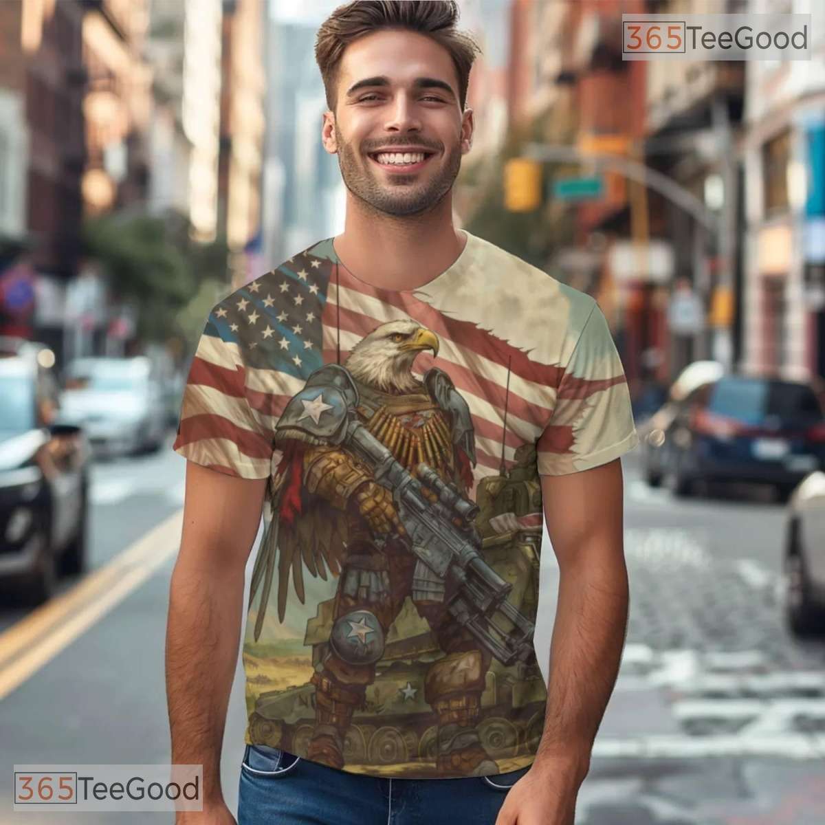 Bald Eagle American Flag Graphic 3D Pattern Printed Casual Unisex Tee Shirt Top