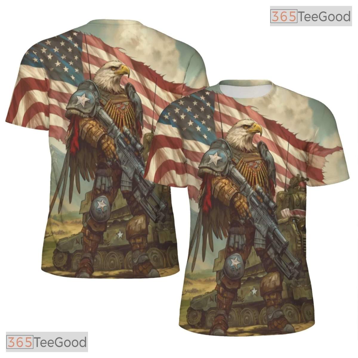 Bald Eagle American Flag Graphic 3D Pattern Printed Casual Unisex Tee Shirt Top