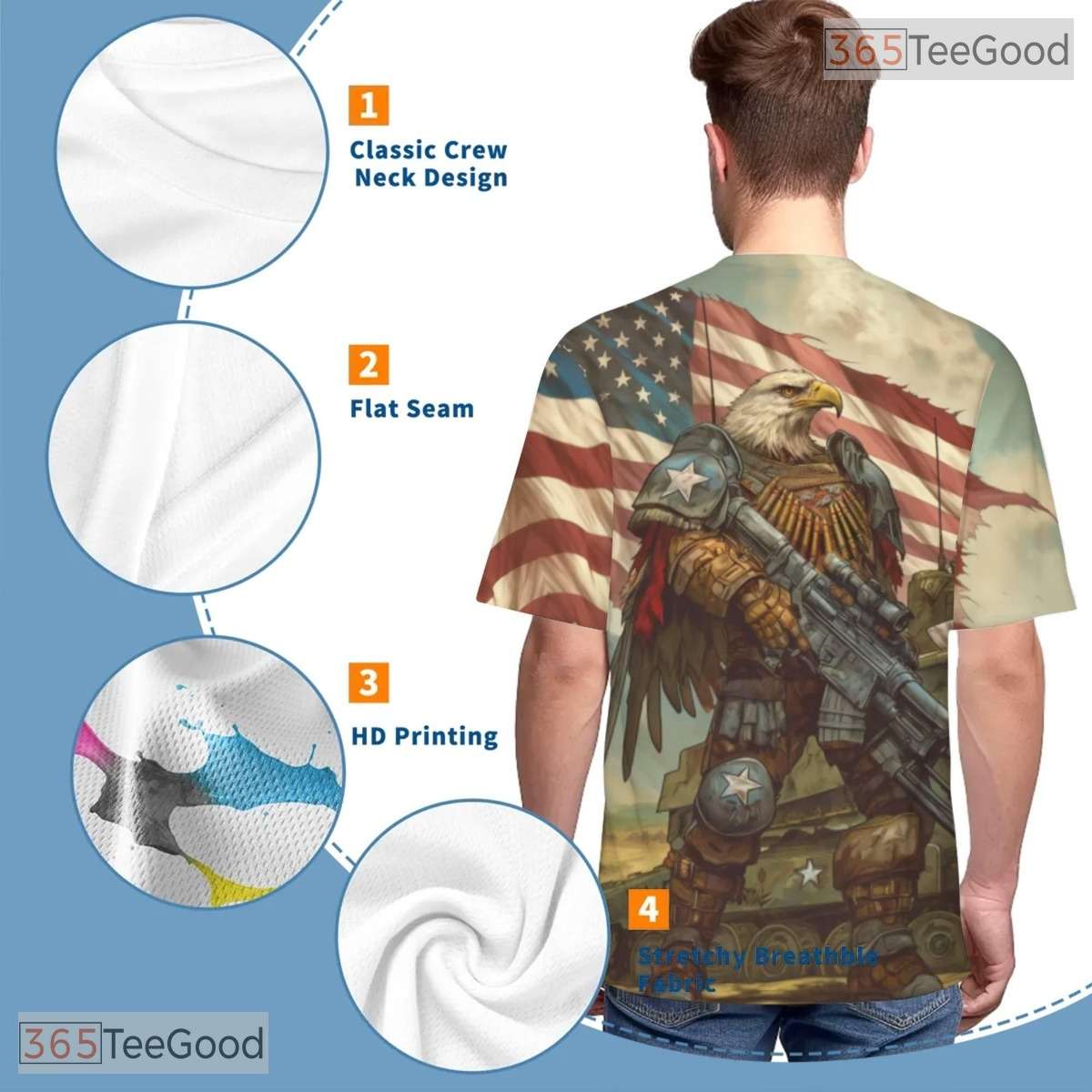 Bald Eagle American Flag Graphic 3D Pattern Printed Casual Unisex Tee Shirt Top