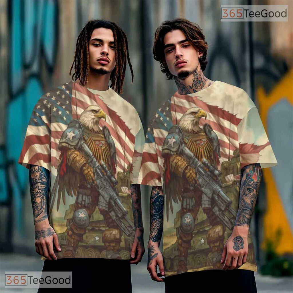 Bald Eagle American Flag Graphic 3D Pattern Printed Casual Unisex Tee Shirt Top