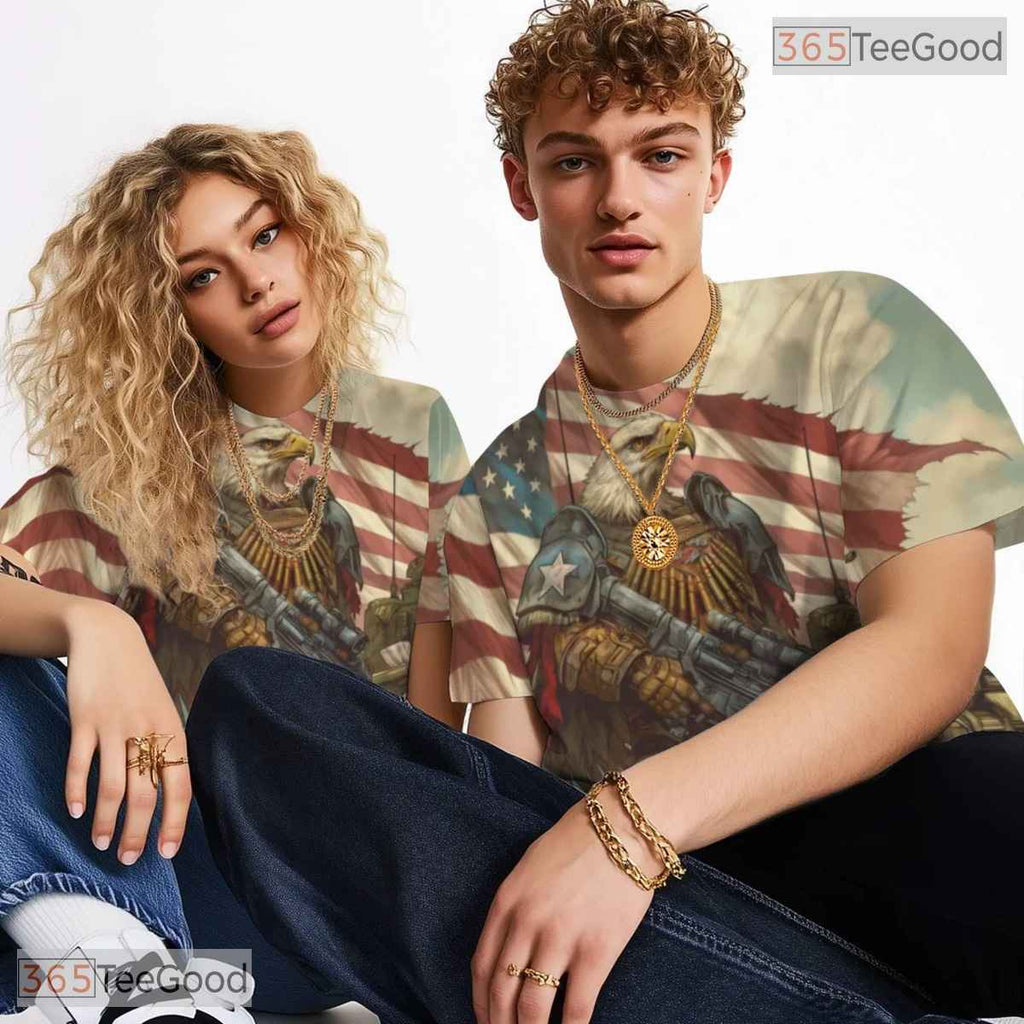 Bald Eagle American Flag Graphic 3D Pattern Printed Casual Unisex Tee Shirt Top