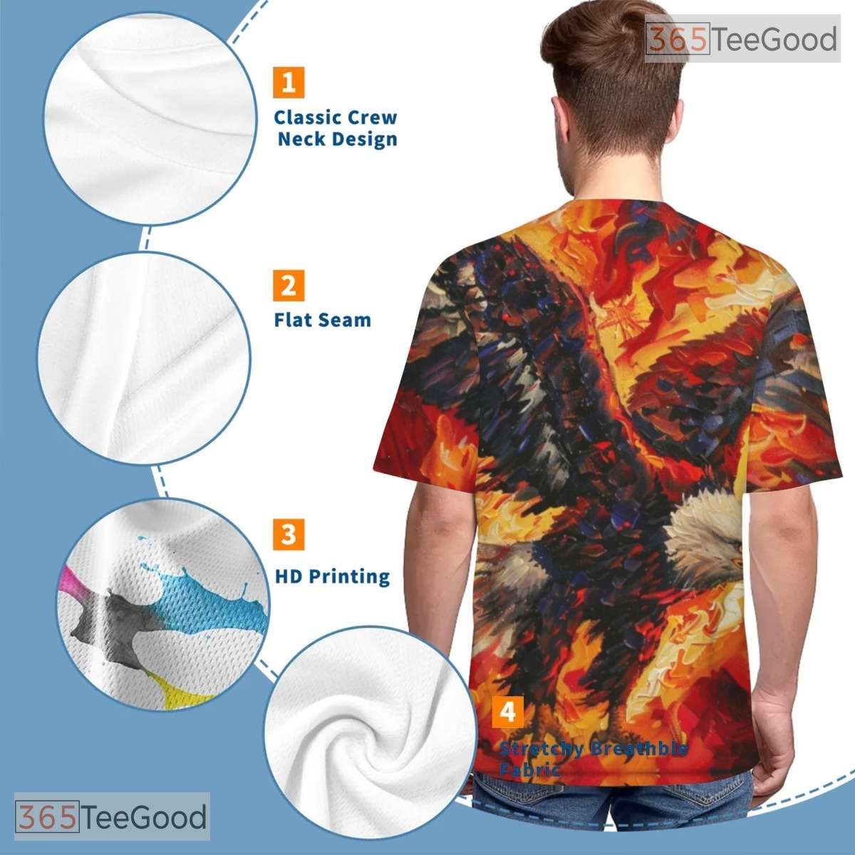 Fierce Eagle Flame Animal Graphic 3D Pattern Printed Casual Unisex T-Shirt Tops