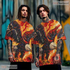 Fierce Eagle Flame Animal Graphic 3D Pattern Printed Casual Unisex T-Shirt Tops
