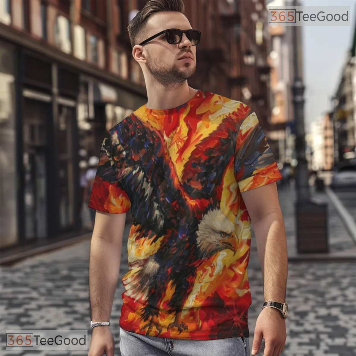 Fierce Eagle Flame Animal Graphic 3D Pattern Printed Casual Unisex T-Shirt Tops
