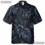Elegant Black Tropical Palm Print Hawaiian Tee Unisex Casual Resortwear Top