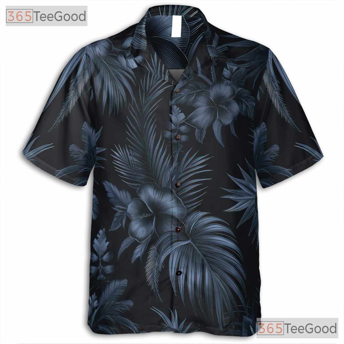Elegant Black Tropical Palm Print Hawaiian Tee Unisex Casual Resortwear Top