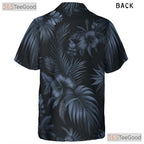 Elegant Black Tropical Palm Print Hawaiian Tee Unisex Casual Resortwear Top