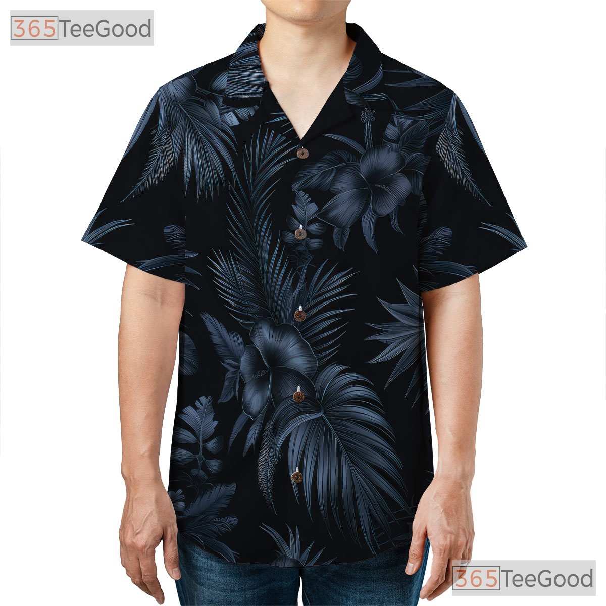 Elegant Black Tropical Palm Print Hawaiian Tee Unisex Casual Resortwear Top